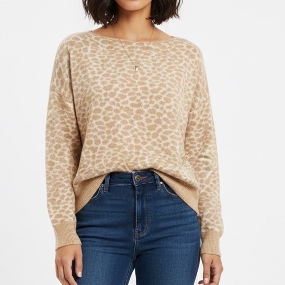 Talbots Sweaters - Talbots Beige Cheetah Leopard Animal Print Sweater 3X‎ Plus Wool Cotton Blend